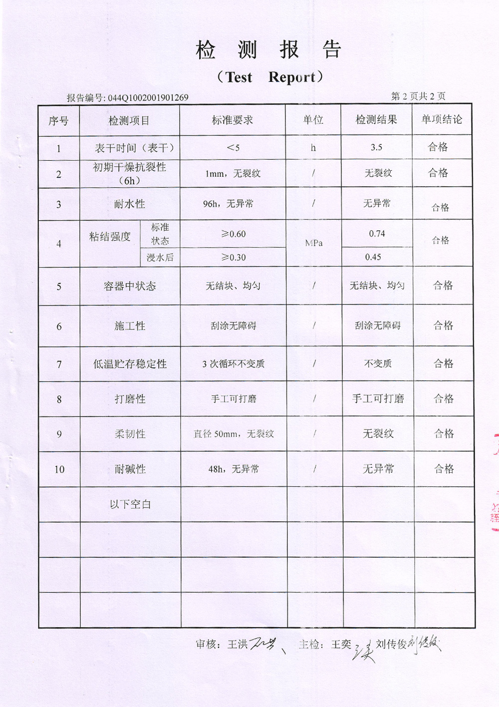 外墻膩子粉檢測報告